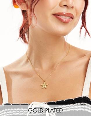 Lost Souls Stainless Steel Starfish Pendant Necklace In 18k Gold Plated