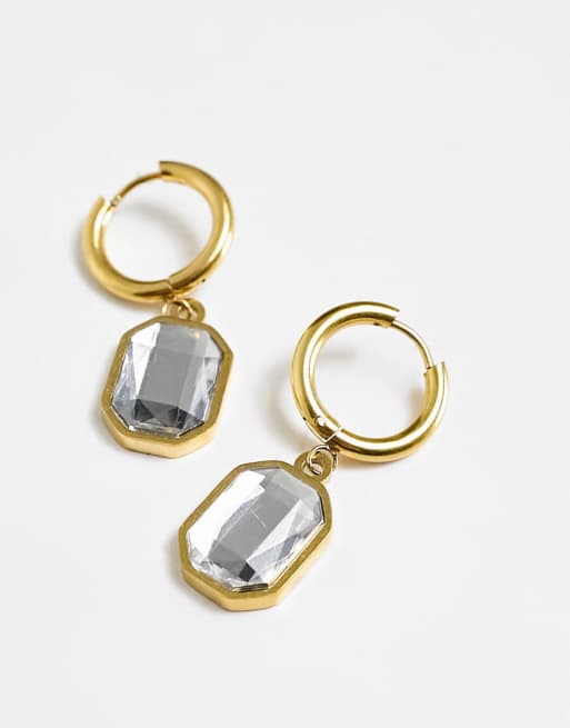 Lost Souls stainless steel statement crystal drop earrings in gold