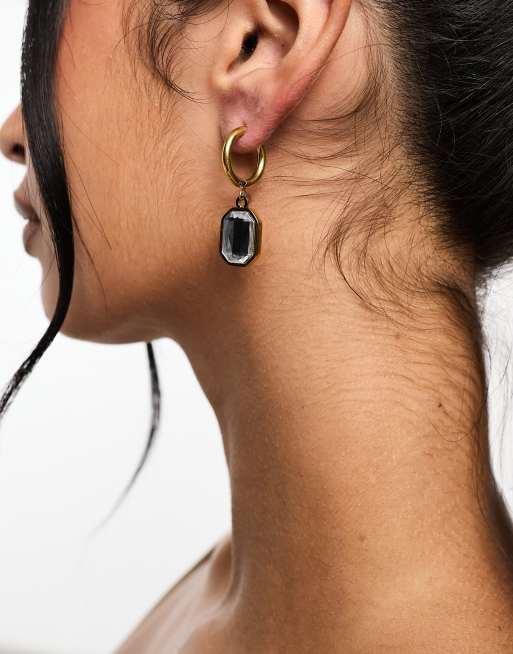 Lost Souls stainless steel statement crystal drop earrings in gold, 3 of 4