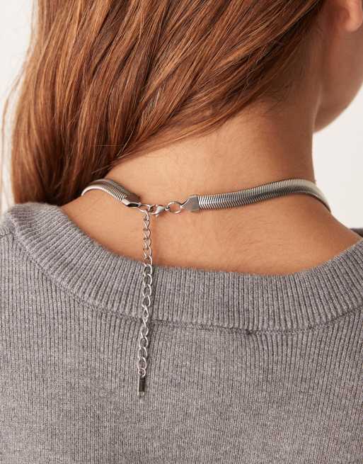 Lost Souls stainless steel statement flat snake chain necklace in silver, 2 of 4
