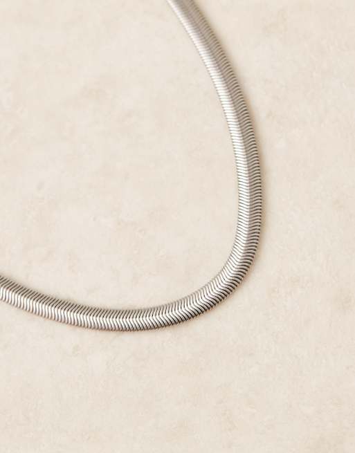 Lost Souls stainless steel statement flat snake chain necklace in silver, 4 of 4