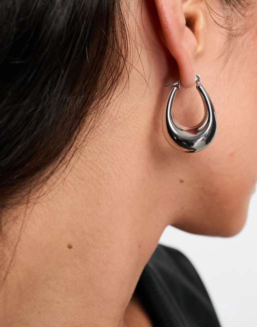 Silver teardrop sales hoop earrings