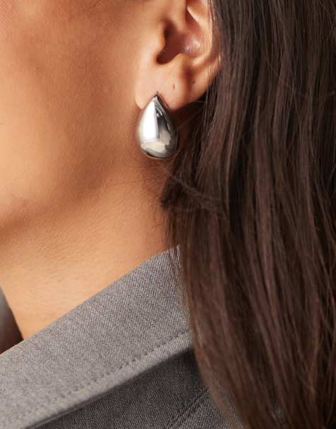 Lost Souls stainless steel teardrop stud earrings in silver - view 1