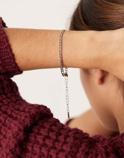 Lost Souls stainless steel thin figaro chain bracelet in silver, 2 of 4