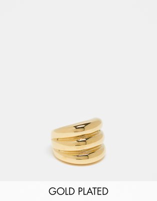 stainless steel triple dome ring in 18k gold plate