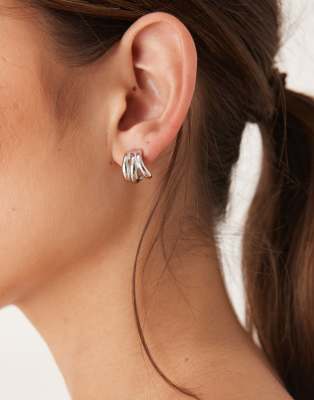 stainless steel triple hoop earrings in silver tone