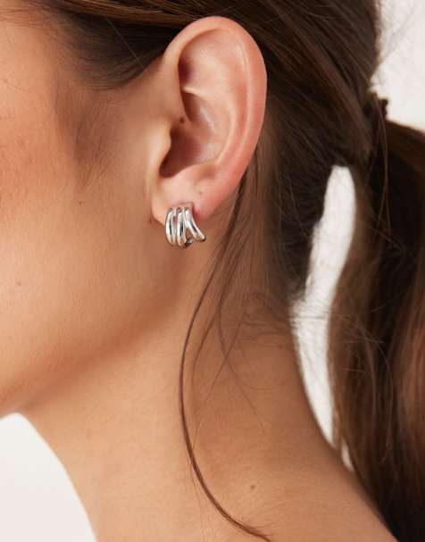 Lost Souls stainless steel triple hoop earrings in silver - view 1