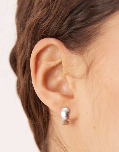 Lost Souls stainless steel wide huggie hoop earrings in silver tone - view 1