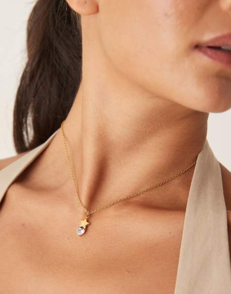 Lost Souls star and crystal pendant necklace in 18kt gold plated stainless steel - view 1