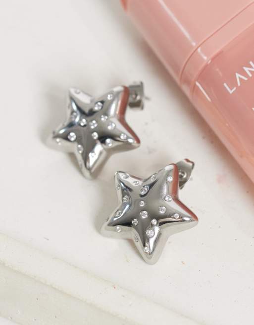 Lost Souls star stud earrings with crystal detail in stainless steel, 2 of 4