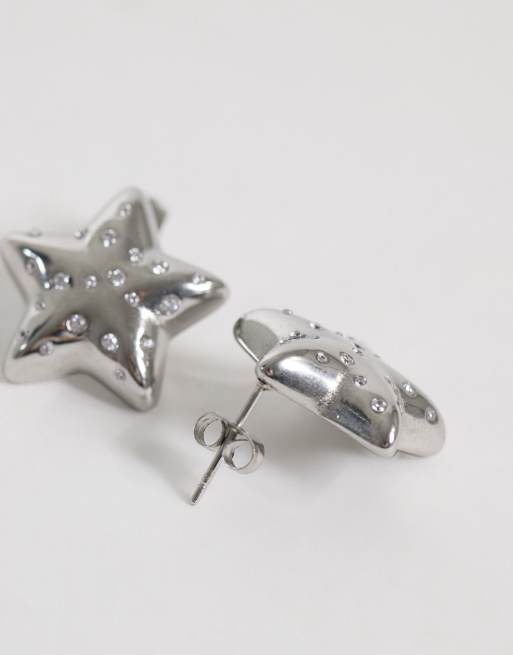 Lost Souls star stud earrings with crystal detail in stainless steel, 3 of 4