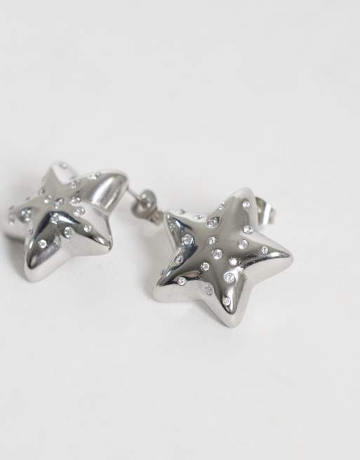 Lost Souls star stud earrings with crystal detail in stainless steel, 4 of 4