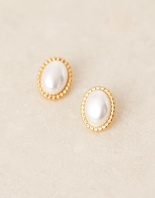 Lost Souls statement pearl stud earrings in 18ct gold plated stainless steel