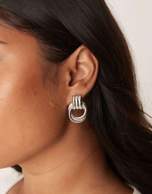 Lost Souls statement stainless steel doorknocker earrings in silver tone