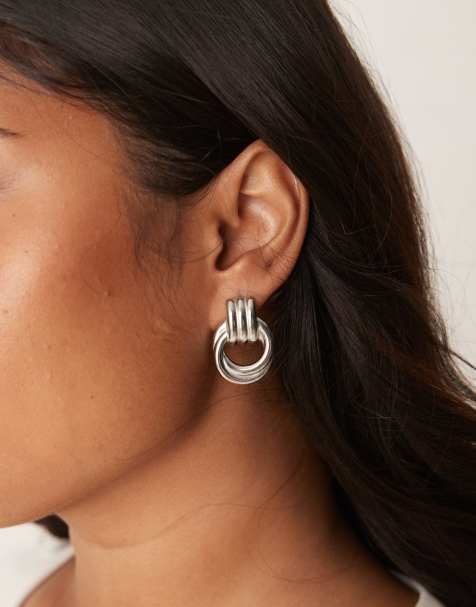Lost Souls statement stainless steel doorknocker earrings in silver - view 1