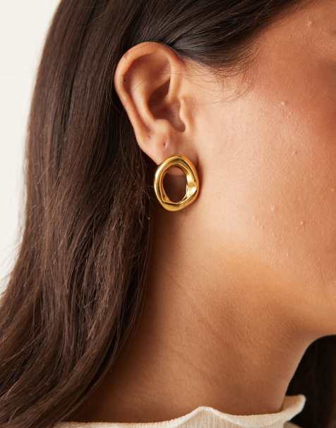 Lost Souls – Stiftörhängen i rostfritt stål med 18K guldplätering och smält design - view 1