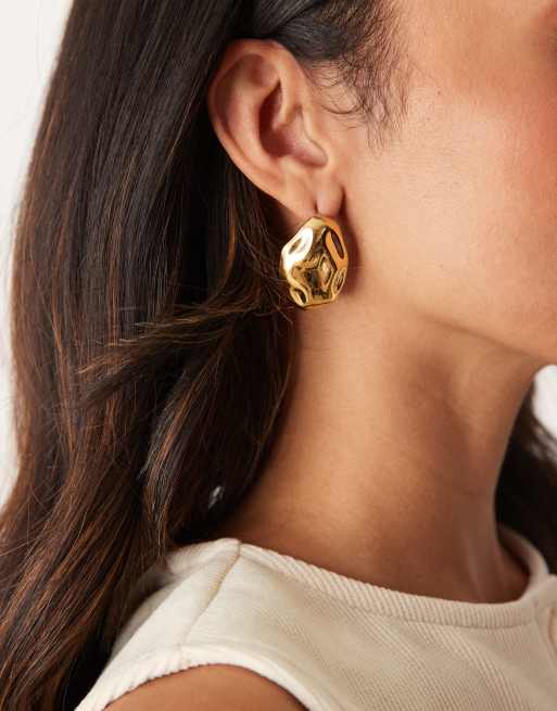 Lost Souls - Store ørestikkere med 18 k guldbelægning og hamret finish i rustfrit stål