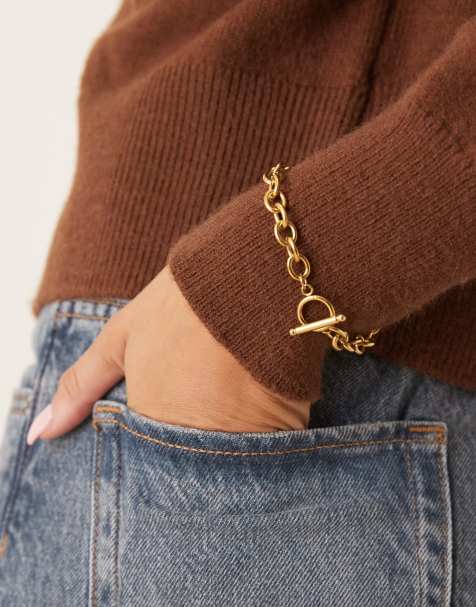 Lost Souls t-bar chain bracelet in 18ct gold plated stainless steel - view 1