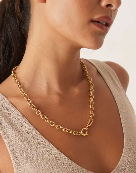 Lost Souls t-bar chunky necklace in 18ct gold plated stainless steel - view 1