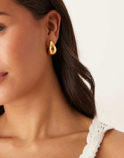 Lost Souls teardrop chunky earrings in 18ct gold plated stainless steel - view 1