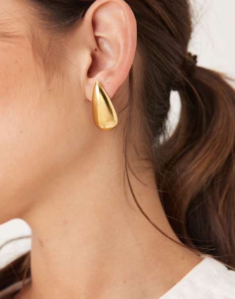 Lost Souls teardrop statement stud earrings in 18ct gold plated stainless steel - view 1