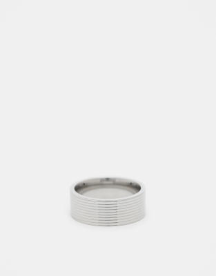 textured band ring in stainless steel-Silver