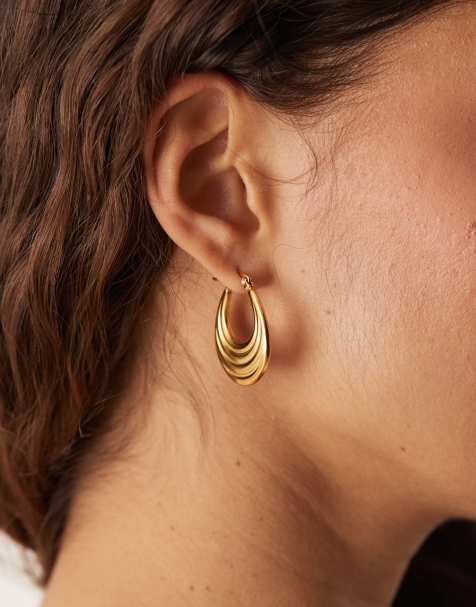 Lost Souls textured curved hoop earrings in 18ct gold plated stainless steel - view 1