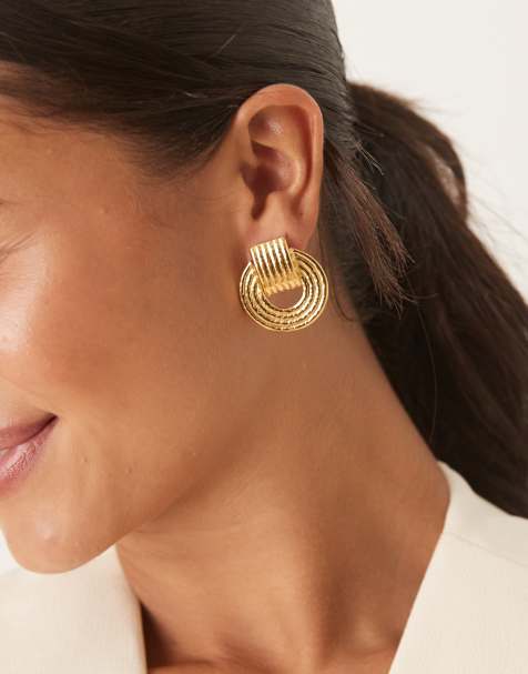 Lost Souls textured doorknocker stud earrings in 18ct gold-plated stainless steel - view 1