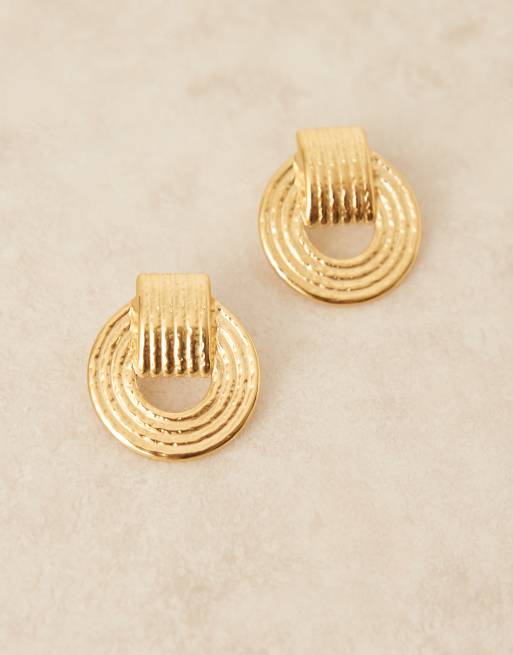 Lost Souls textured doorknocker stud earrings in 18ct gold-plated stainless steel, 2 of 3