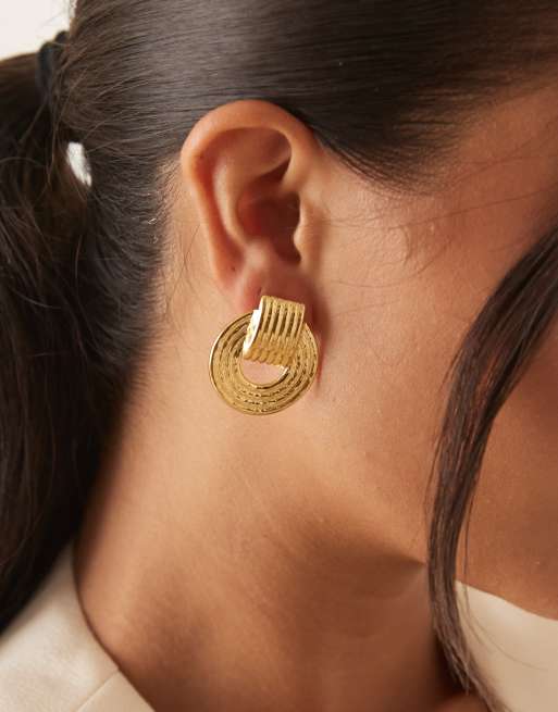 Lost Souls textured doorknocker stud earrings in 18ct gold-plated stainless steel, 3 of 3