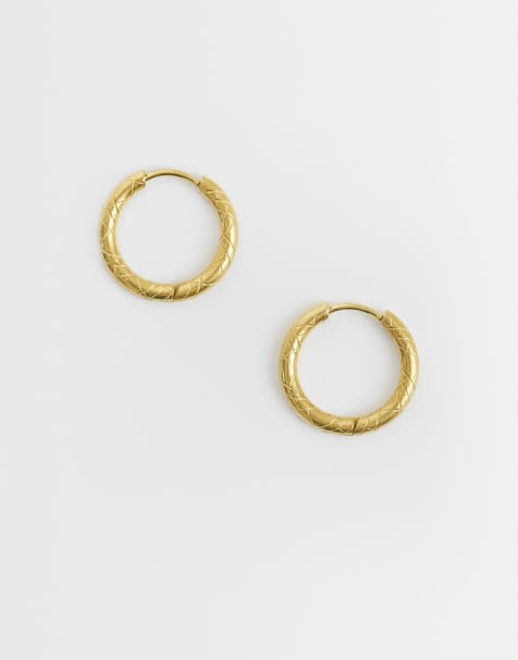 Lost Souls textured hoop earrings in 18kt gold plated stainless steel - view 1