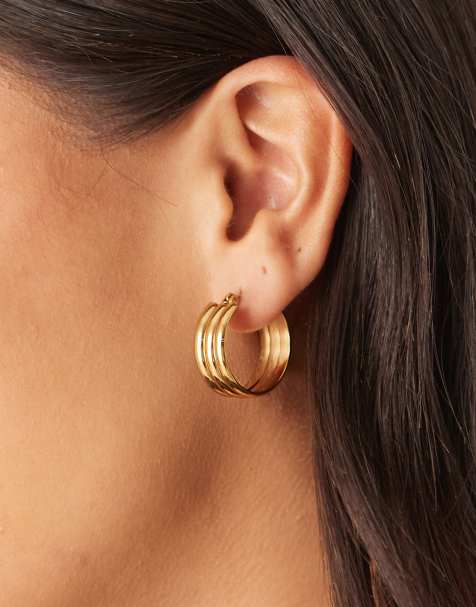 Lost Souls triple layer hoop earrings in 18kt gold plated stainless steel - view 1