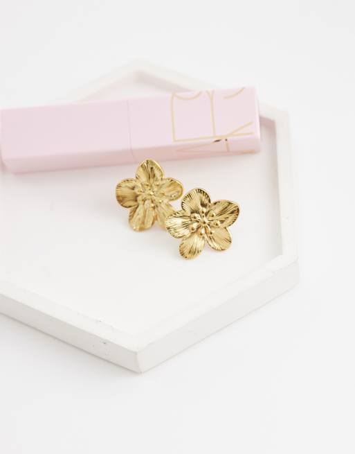Lost Souls tropical flower earrings in 18k gold plated stainless steel, 2 of 4