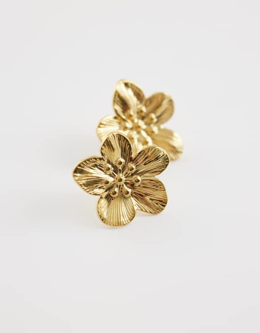 Lost Souls tropical flower earrings in 18k gold plated stainless steel, 3 of 4