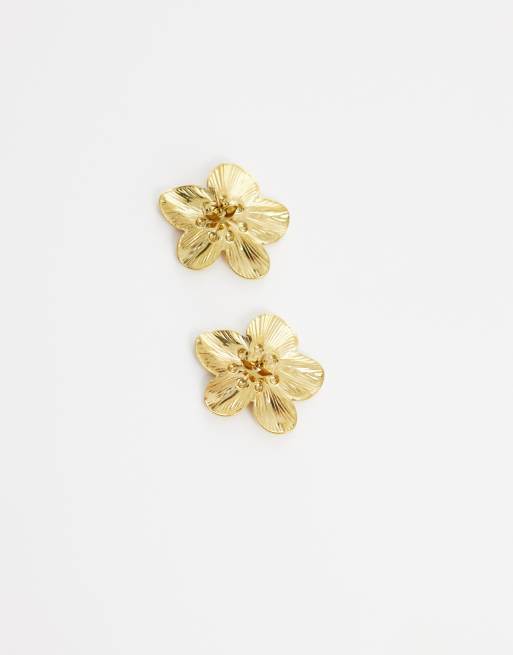 Lost Souls tropical flower earrings in 18k gold plated stainless steel, 4 of 4