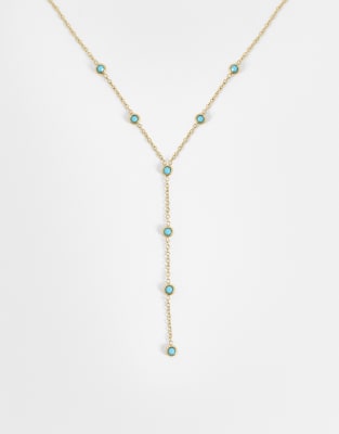 Lost Souls Turquoise Stone Lariat Necklace In Gold