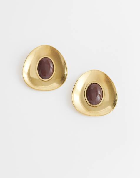 Lost Souls vintage brown earrings in 18kt gold plated stainless steel - view 1