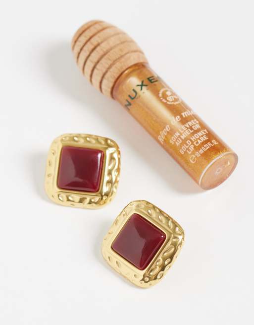 Lost Souls vintage-inspirerede statement-ørestikker i bordeaux og 18k guldbelagt rustfrit stål, 4 af 4