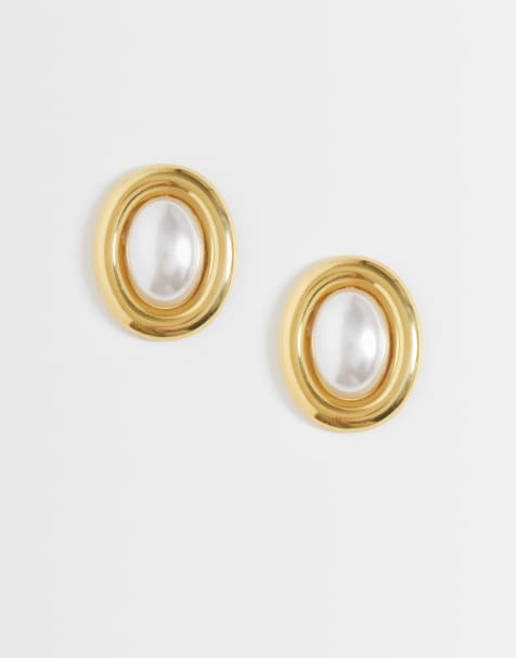 Lost Souls vintage style faux-pearl stud earrings in 18kt gold-plated stainless steel - view 1