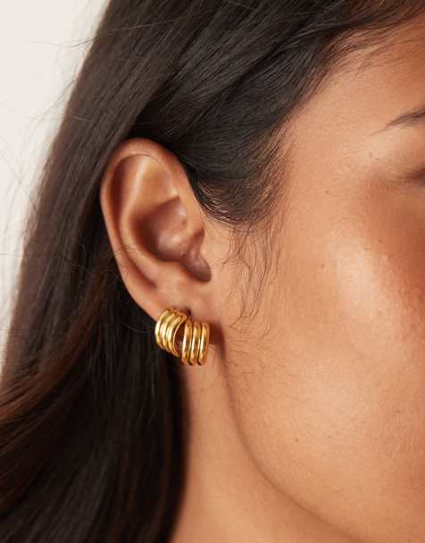 Lost Souls vintage style statement stud earrings in 18kt gold plated stainless steel - view 1