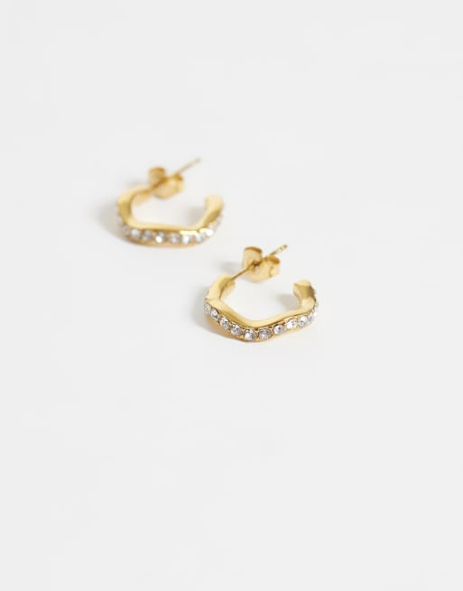 Lost Souls wavy crystal hoop earrings in 18k gold plated stainless steel, 4 of 4