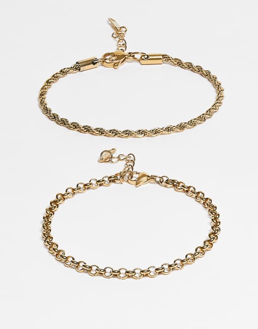 Lost Souls – Zestaw 2 pozłacanych 18-karatowym złotem bransoletek z łańcuszka z okrągłymi ogniwami i typu kord