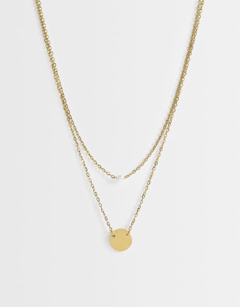 Lost Souls – Zestaw 2 pozłacanych 18-karatowym złotem naszyjników ze stali nierdzewnej z dyskiem i perełką - view 1