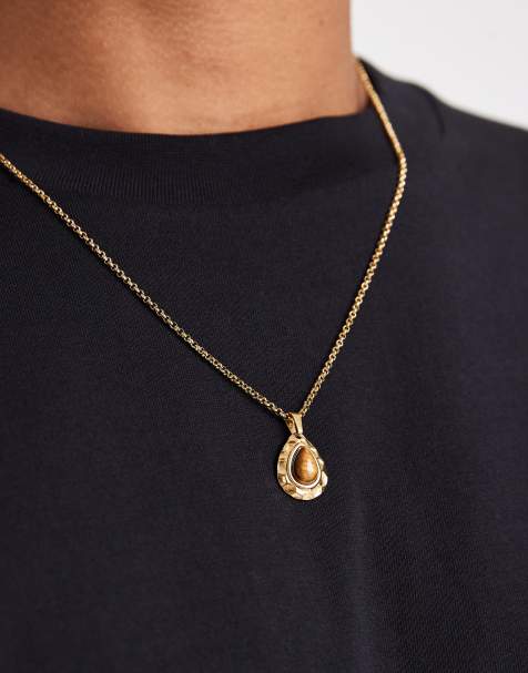 Lost Sous tear drop tiger eye pendant necklace in 18k gold plated - view 1