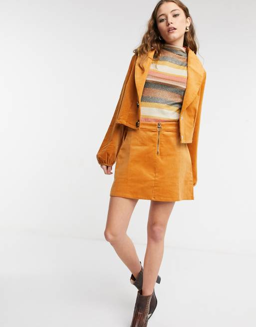 Lottie And Holly cord zip through mini skirt co-ord in mustard | ASOS