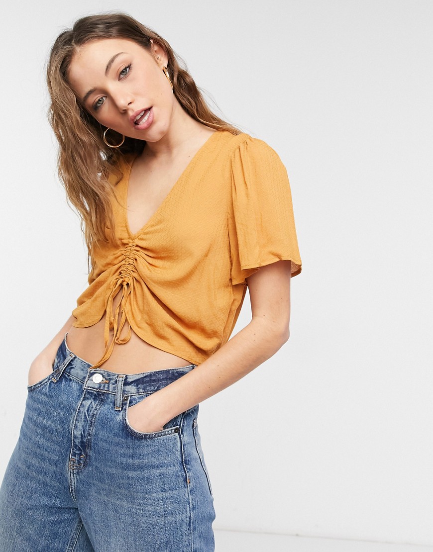 Lottie And Holly ruched front top in mustard-Yellow