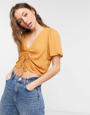Lottie And Holly - Top color senape arricciato sul davanti