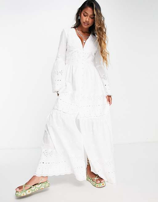 Button-Down Front White Lace Maxi Dress Button-Down Front White Lace Maxi Dress