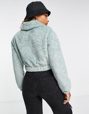 Lottie & Holly cropped borg jacket in sage green