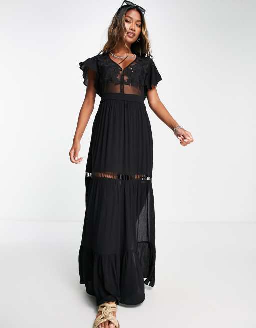 Lottie & Holly lace insert maxi dress in black | ASOS